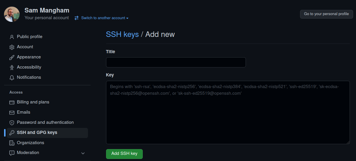 Add New SSH Key