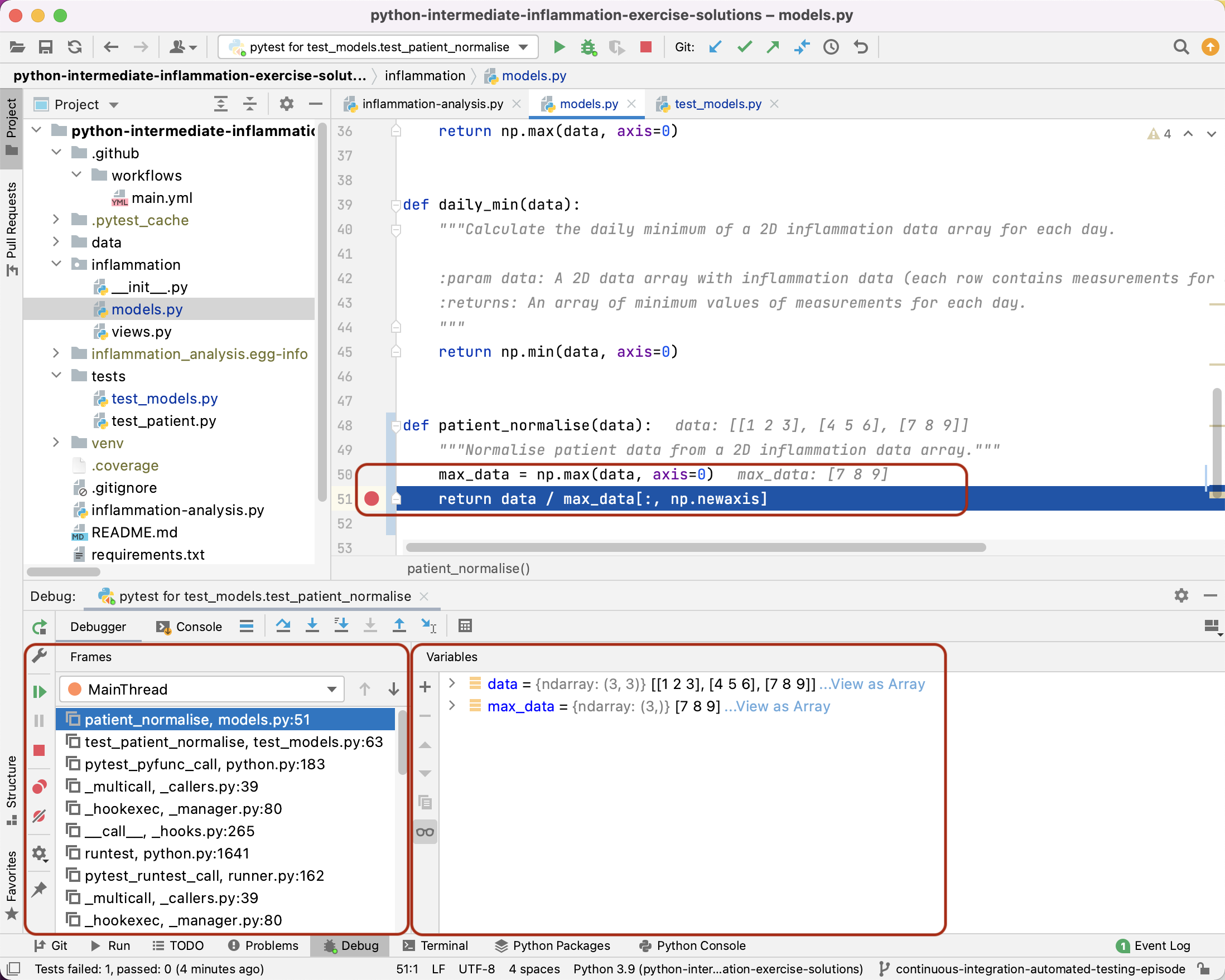 Debugging in PyCharm