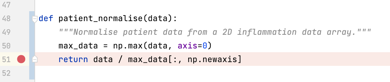 Setting a breakpoint in PyCharm